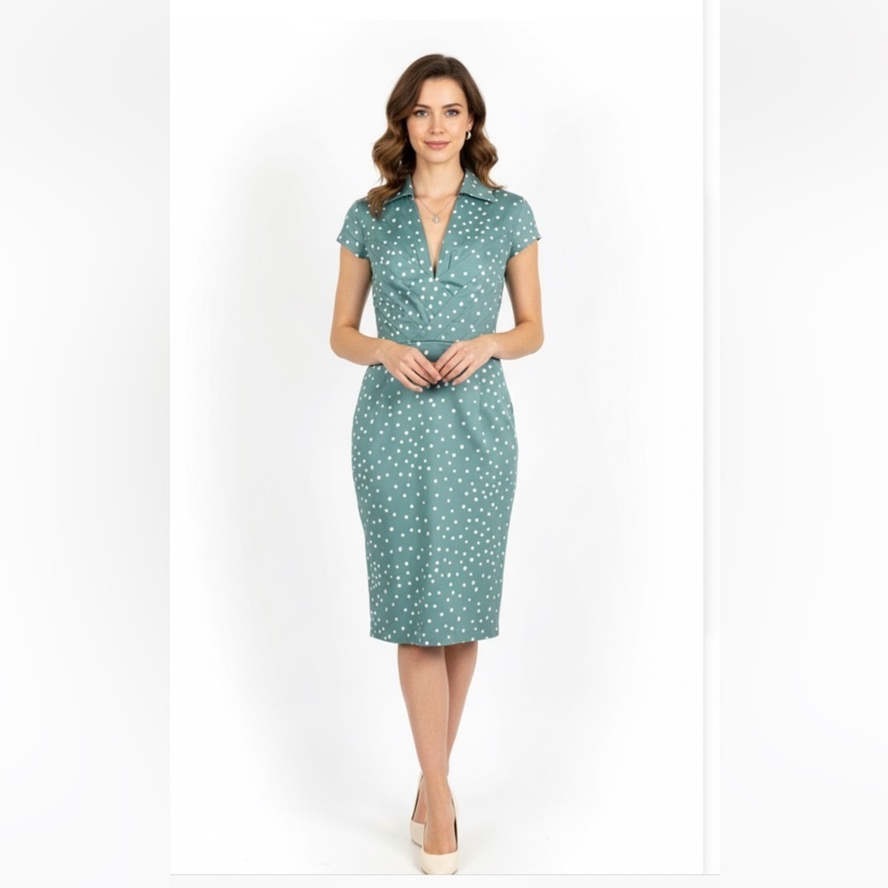 Samantha Sung Polka Dot Cap Sleeve Midi Dress Sz 6